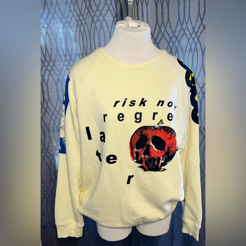 DISNEY VILLAINS HEIDI KLUM PULLOVER CREWNECK SWEATSHIRT CREAM WOMENS L[G-34]